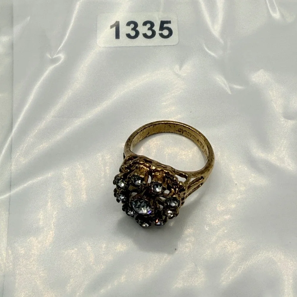 Vintage UNCA 14KT GE Gold Electroplated Crystal Floral Cluster Ring Size 5.75